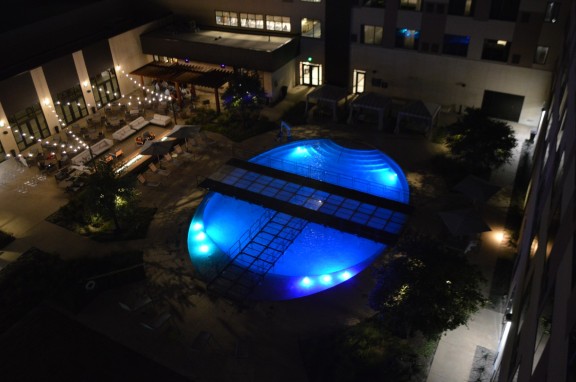 T-shaped Multi-Surface Pool Cover Night Shot